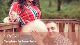  Presentation with wife - Amazing slide set having portrait of a happy young man kisses his pregnant wife belly backdrop and a coral colored foreground