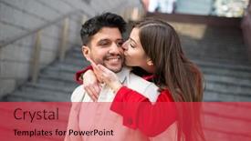  Presentation with young happy couple - Amazing slide deck having portrait-of-a-happy-young backdrop and a red colored foreground