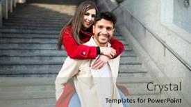  Presentation with young happy couple - Beautiful theme featuring portrait-of-a-happy-young backdrop and a light gray colored foreground