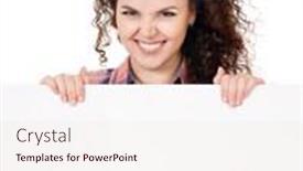  Presentation with signboard - Presentation theme enhanced with portrait of a happy young casual woman holding a blank signboard isolated on white background closeup portrait of a beautiful brunette teen hiding behind empty white sign background and a sky blue colored foreground