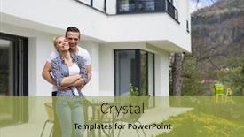  Presentation with villa - Cool new PPT layouts with portrait of a happy young couple hugging in front of their new luxury home villa backdrop and a yellow colored foreground