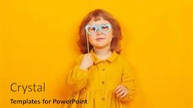  Presentation with yellow paper - Beautiful slide set featuring portrait-of-a-happy backdrop and a gold colored foreground