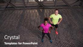  Presentation with morning sunrise - Audience pleasing PPT layouts consisting of portrait of a healthy young multiethnic couple jogging in the city at early morning with sunrise in background backdrop and a dark gray colored foreground