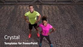  Presentation with morning sunrise - Colorful PPT layouts enhanced with portrait of a healthy young multiethnic couple jogging in the city at early morning with sunrise in background backdrop and a dark gray colored foreground