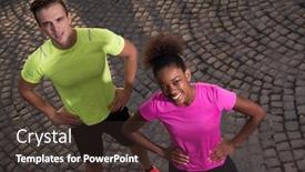  Presentation with morning sunrise - Amazing PPT layouts having portrait of a healthy young multiethnic couple jogging in the city at early morning with sunrise in background backdrop and a tawny brown colored foreground