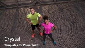  Presentation with morning sunrise - Amazing PPT layouts having portrait of a healthy young multiethnic couple jogging in the city at early morning with sunrise in background backdrop and a dark gray colored foreground