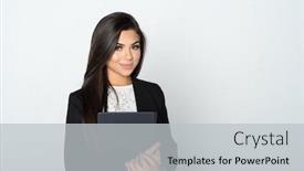  Presentation with job - Beautiful presentation theme featuring portrait-of-a-hispanic-businesswoman backdrop and a light gray colored foreground