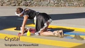  Presentation with homeless - Beautiful PPT theme featuring portrait of a homeless housewife backdrop and a yellow colored foreground