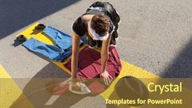  Presentation with homeless - PPT theme having portrait of a homeless housewife background and a tawny brown colored foreground