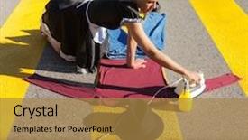  Presentation with homeless - Slide deck with portrait of a homeless housewife background and a gold colored foreground