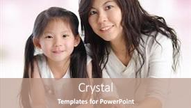  Presentation with portrait happy family smiling - Beautiful PPT layouts featuring portrait of a joyful mother and her daughter smiling at the camera happy asian family lying at home backdrop and a coral colored foreground