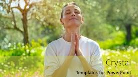  Presentation with mind body - Audience pleasing PPT theme consisting of portrait-of-a-joyful-woman backdrop and a yellow colored foreground