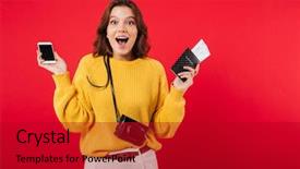  Presentation with joyful - Presentation design having portrait of a joyful woman background and a  colored foreground