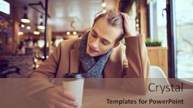  Presentation with cold coffee - Presentation theme with portrait-of-a-joyful-young background and a coral colored foreground