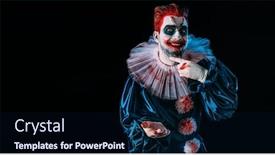  Presentation with horror - Slide set having portrait-of-a-laughing-crazy background and a navy blue colored foreground