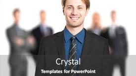  Presentation with team leader - PPT layouts consisting of portrait of a leader in front of his team background and a dark gray colored foreground