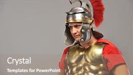  Presentation with futuristic combat soldier - PPT theme featuring two dilophosaurus run for their lives with a gigantic torvosaurus after them background and a coral colored foreground