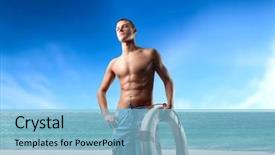  Presentation with life saving - Presentation design having portrait of a life guard background and a light blue colored foreground