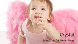  Presentation with angel - Audience pleasing presentation consisting of portrait of a little angel trying to catch something isolated backdrop and a coral colored foreground