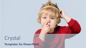  Presentation with crown - PPT theme enhanced with portrait-of-a-little-boy background and a sky blue colored foreground