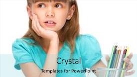  Presentation with supporting - Audience pleasing PPT layouts consisting of portrait of a little girl holding color pencils supporting her head with hand isolated over white backdrop and a arctic colored foreground