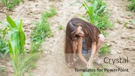  Presentation with summer school - Presentation design featuring portrait-of-a-little-girl background and a soft green colored foreground