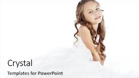  Presentation with white wedding - PPT theme having portrait of a little princess girl wearing wedding dress isolated on white background background and a sky blue colored foreground