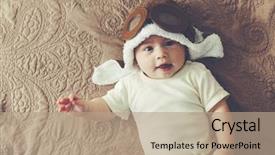  Presentation with pilot - Presentation design consisting of portrait of a lovable 5 months baby in funny pilot hat toned image background and a coral colored foreground