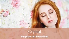  Presentation with cosmetics beauty - Slides with portrait of a lovely beautiful girl with closed eyes beauty cosmetics background and a coral colored foreground