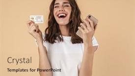  Presentation with credit card - Amazing presentation theme having portrait-of-a-lovely-cheerful backdrop and a coral colored foreground