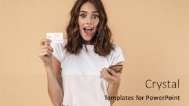  Presentation with credit card - Presentation theme with portrait-of-a-lovely-cheerful background and a coral colored foreground