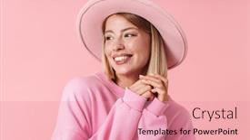  Presentation with cheerful - Amazing PPT theme having portrait-of-a-lovely-cheerful backdrop and a coral colored foreground