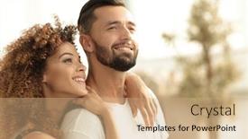  Presentation with married - Beautiful PPT theme featuring portrait of a loving married couple in a new apartment backdrop and a coral colored foreground