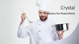  Presentation with cook chef - Cool new slide deck with portrait of a male chef backdrop and a  colored foreground