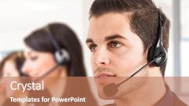  Presentation with customer complaints - PPT theme enhanced with portrait of a male customer background and a coral colored foreground