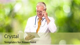  Presentation with tab - PPT theme enhanced with portrait of a male doctor holding a tab outdoor background and a yellow colored foreground