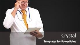  Presentation with tab - Theme with portrait of a male doctor holding a tab on black background background and a dark gray colored foreground
