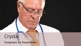  Presentation with tab - PPT layouts featuring portrait of a male doctor holding a tab on a black background background and a coral colored foreground