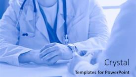  Presentation with medical desk - Slide deck having portrait-of-a-male-doctor background and a light blue colored foreground