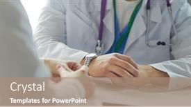  Presentation with medical desk - Theme having portrait-of-a-male-doctor background and a coral colored foreground