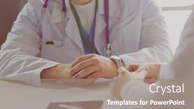  Presentation with medical desk - PPT layouts featuring portrait-of-a-male-doctor background and a gray colored foreground