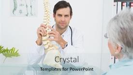  Presentation with spine - Theme with portrait of a male doctor explaining the spine to a senior patient in medical office background and a lemonade colored foreground