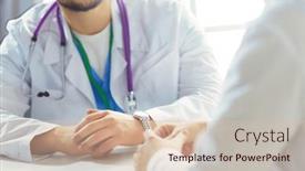  Presentation with medical desk - PPT theme with portrait-of-a-male-doctor background and a lemonade colored foreground