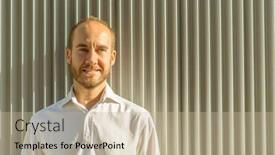  Presentation with corrugated iron - Presentation design with portrait of a man against a corrugated iron background background and a mint green colored foreground