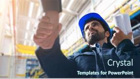  Presentation with handshake - Theme enhanced with portrait-of-a-man-giving background and a navy blue colored foreground