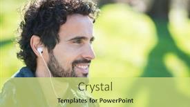  Presentation with listening - PPT layouts featuring portrait-of-a-man-listening background and a blonde colored foreground