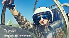  Presentation with fighter jet - Presentation design featuring portrait-of-a-man-pilot background and a gray colored foreground