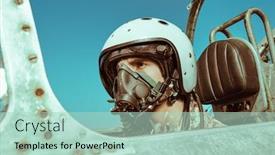  Presentation with fighter jet - Colorful presentation design enhanced with portrait-of-a-man-pilot backdrop and a mint green colored foreground