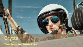  Presentation with fighter jet - Presentation design featuring portrait-of-a-man-pilot background and a violet colored foreground