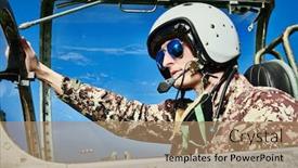  Presentation with fighter jet - Amazing presentation design having portrait-of-a-man-pilot backdrop and a coral colored foreground